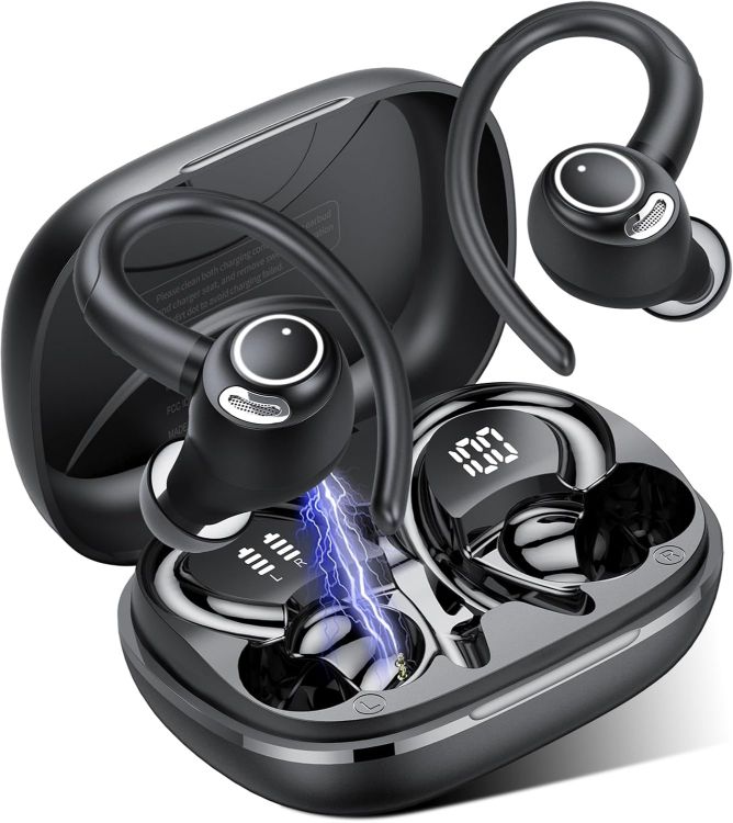 Picture of Jesebang Wireless Earbuds – Bluetooth 5.3, HiFi Stereo, ENC Mic, Sport Earhooks, 40H Playtime, Dual LED Display, IP7 Waterproof, Black