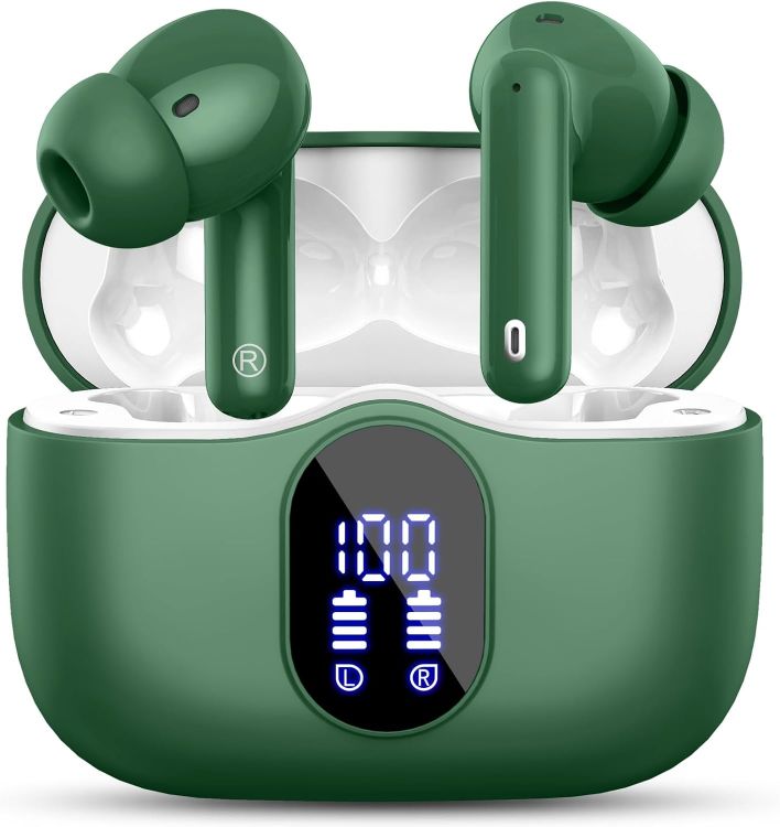 Picture of Wireless Bluetooth 5.3 Earbuds – HiFi Stereo Sound, 4 ENC Noise-Canceling Mics, 36H Playtime, LED Display, IPX7 Waterproof In-Ear Headphones, Green