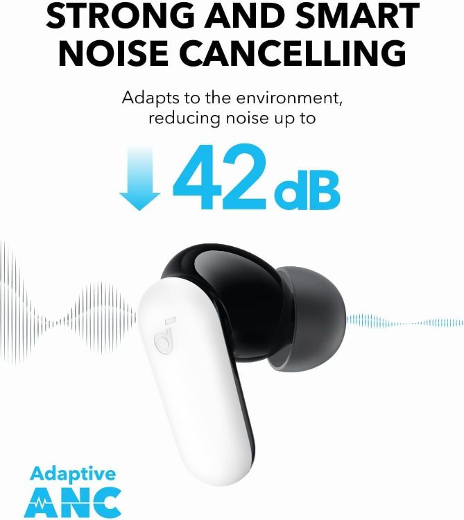 Picture of Soundcore P30i by Anker Wireless Earbuds – Smart Noise Cancelling, Powerful Bass, 45H Playtime, 2-in-1 Case & Phone Stand, IP54, Bluetooth 5.4, App Control