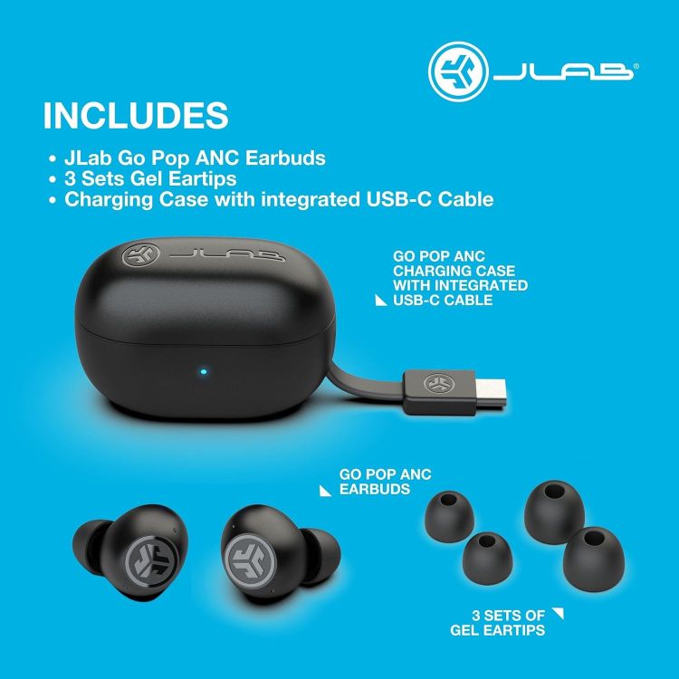 Picture of JLab Go Air Pop ANC – Wireless Bluetooth Earbuds, Noise Cancelling, 24H Playtime, IP55 Sweatproof, Black