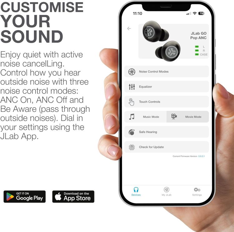 Picture of JLab Go Air Pop ANC – Wireless Bluetooth Earbuds, Noise Cancelling, 24H Playtime, IP55 Sweatproof, Black