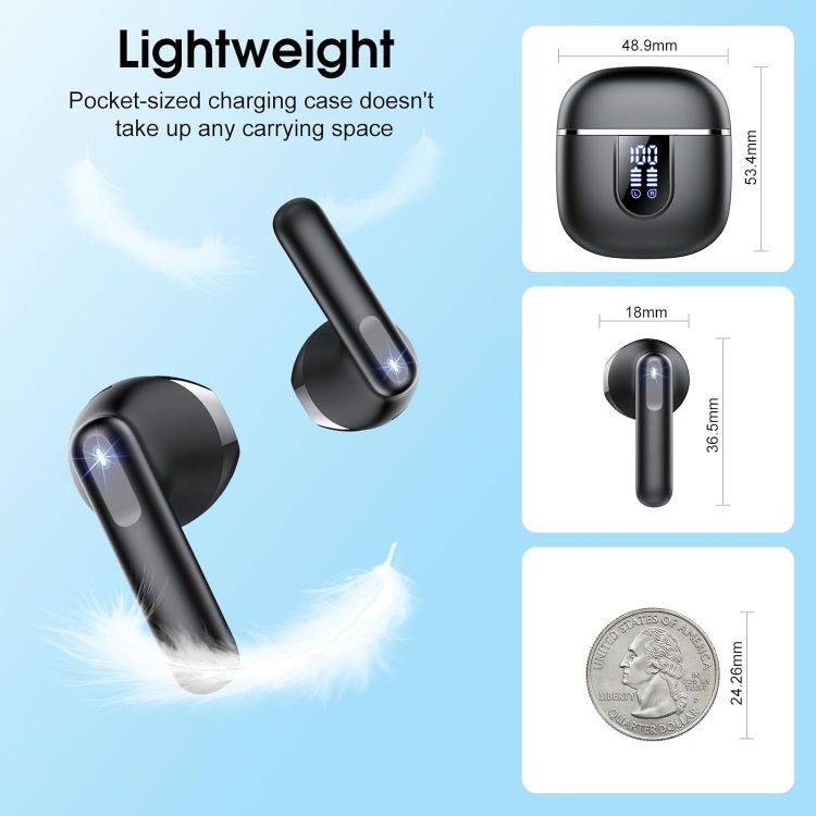 Picture of Wireless Bluetooth 5.4 Earbuds – 3D Stereo, 4 ENC Mics, 40H Playtime, Deep Bass, IPX7, USB-C