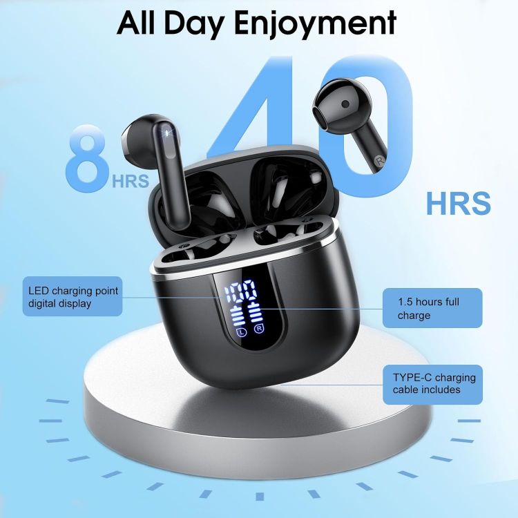 Picture of Wireless Bluetooth 5.4 Earbuds – 3D Stereo, 4 ENC Mics, 40H Playtime, Deep Bass, IPX7, USB-C