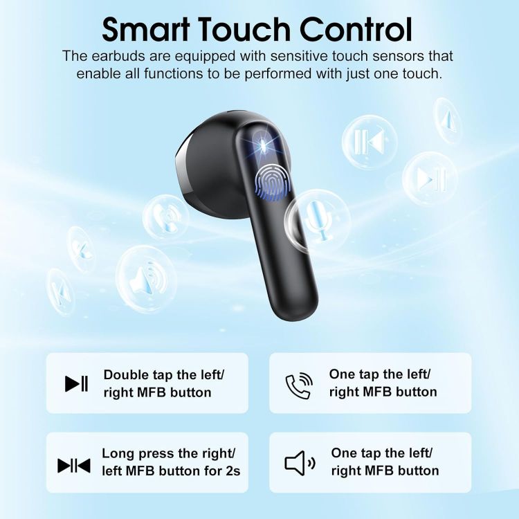 Picture of Wireless Bluetooth 5.4 Earbuds – 3D Stereo, 4 ENC Mics, 40H Playtime, Deep Bass, IPX7, USB-C