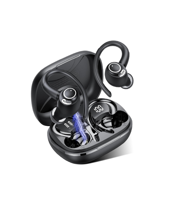 Picture of Jesebang Wireless Earbuds – Bluetooth 5.3, HiFi Stereo, ENC Mic, Sport Earhooks, 40H Playtime, Dual LED Display, IP7 Waterproof, Black