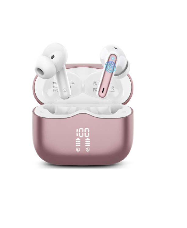 Picture of Wireless Bluetooth 5.4 Earbuds – HiFi Stereo, Deep Bass, 4 ENC Noise-Canceling Mics, 40H Playtime, Dual LED Display, IPX7 Waterproof, Rose Gold