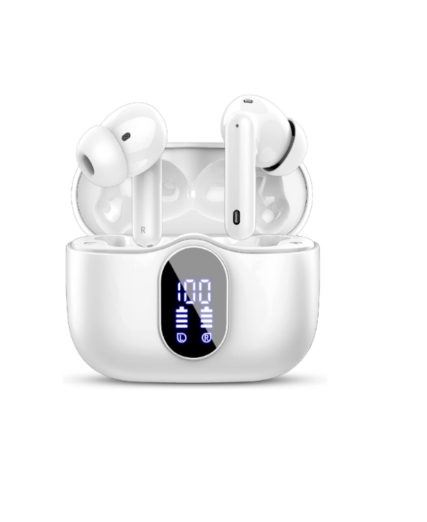 Picture of Btootos Wireless Bluetooth 5.3 Earbuds – 4 ENC Noise-Cancelling Mics, Deep Bass Stereo, 36H Playtime, LED Display, In-Ear Headphones, White