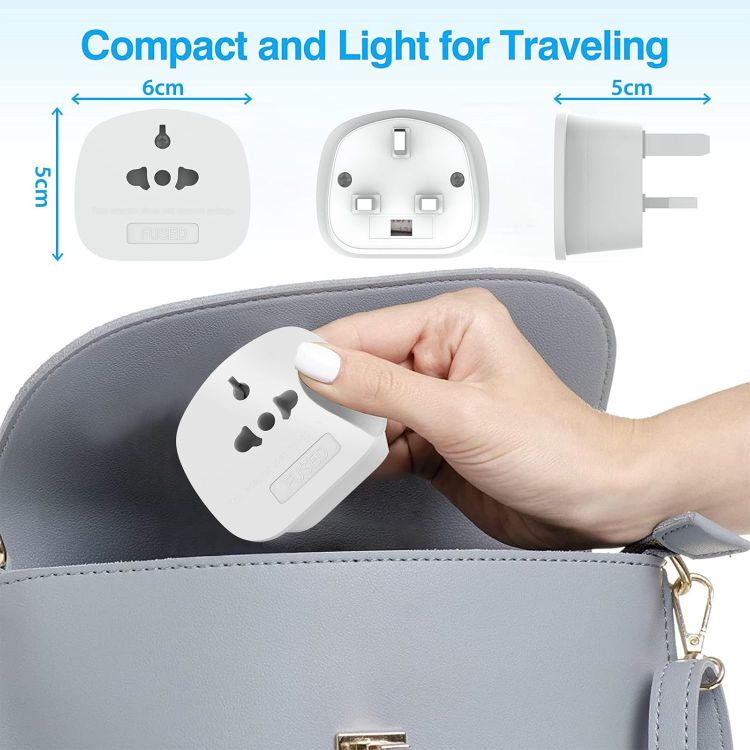 Picture of 2-Pack Universal Travel Plug Adapter (EU/US/AU to UK) with 13A Fuse – Compatible with Type A, B, C, E, F, I, L Plugs for Worldwide Use