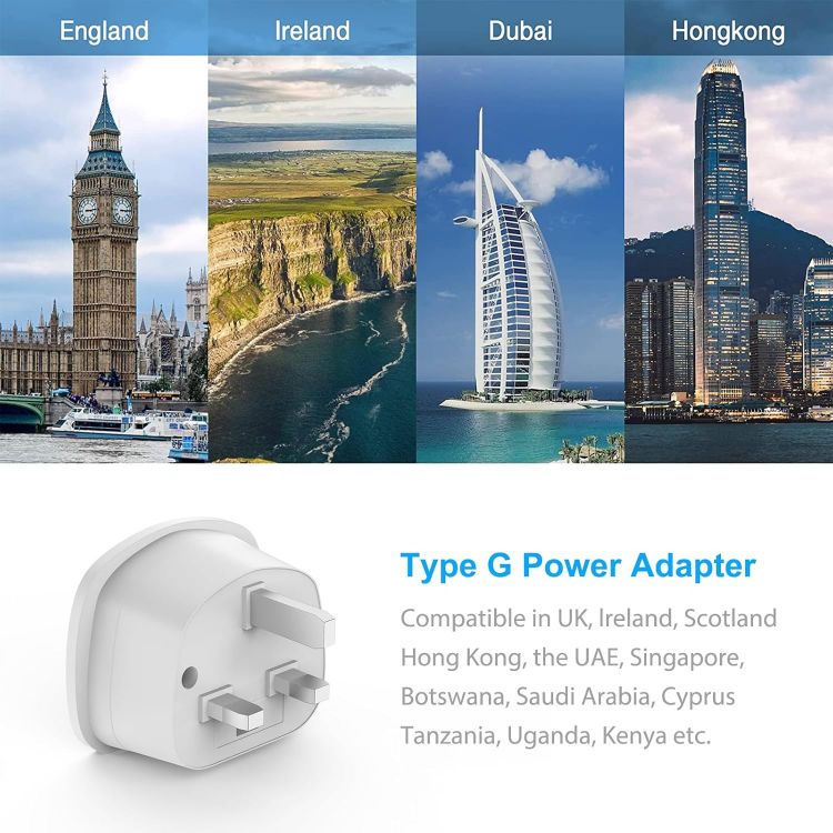 Picture of 2-Pack Universal Travel Plug Adapter (EU/US/AU to UK) with 13A Fuse – Compatible with Type A, B, C, E, F, I, L Plugs for Worldwide Use