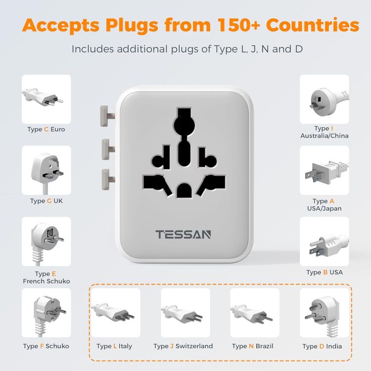Picture of TESSAN Universal Travel Adapter with 2 USB-C & 2 USB-A Ports – UK to Worldwide (Not Voltage Converter)