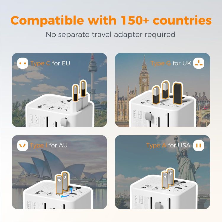 Picture of TESSAN Universal Travel Adapter with 2 USB-C & 2 USB-A Ports – UK to Worldwide (Not Voltage Converter)