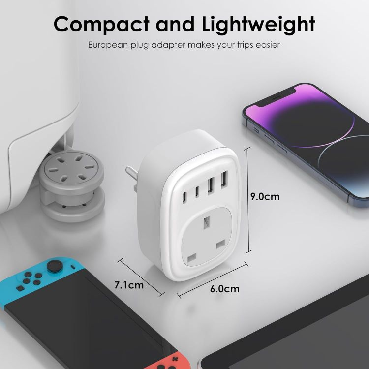 Picture of UK to EU Plug Adapter – 40W USB-C Fast Travel Charger, Type E/F, Europe Compatible