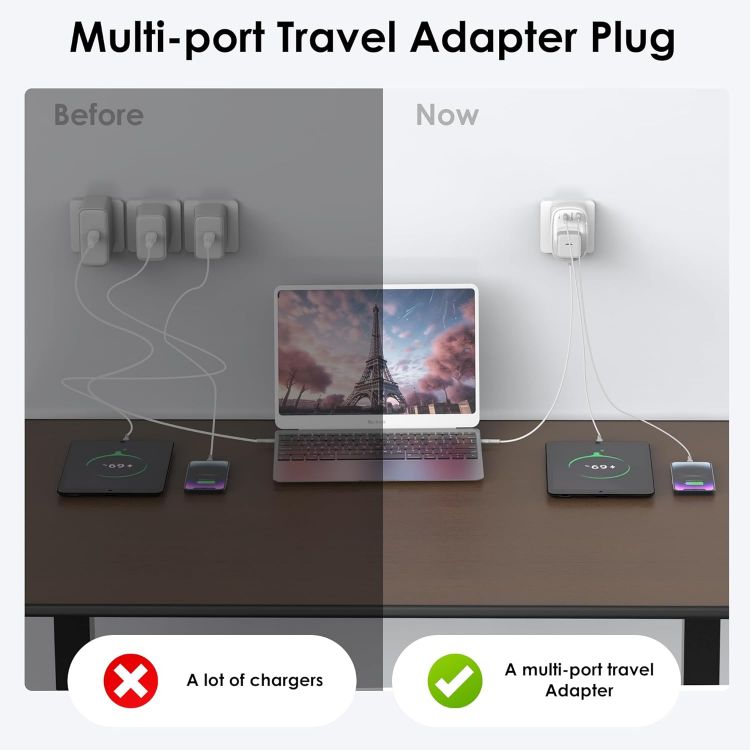 Picture of UK to EU Plug Adapter – 40W USB-C Fast Travel Charger, Type E/F, Europe Compatible