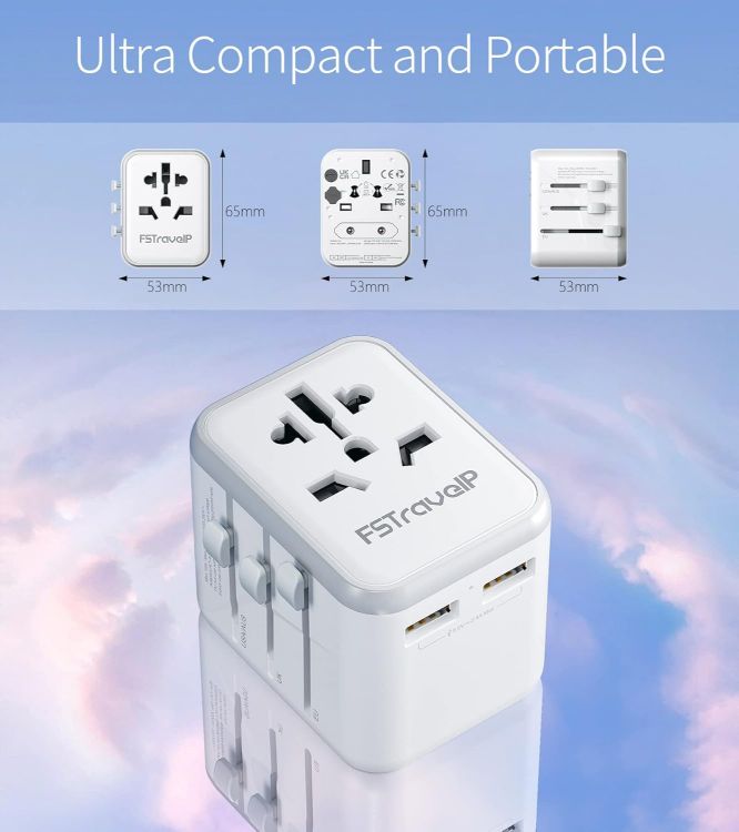 Picture of Worldwide Universal Travel Adapter with Dual USB – All-in-One International Plug for USA, UK, EU, AU & 150+ Countries (Dual 10A Fuse)