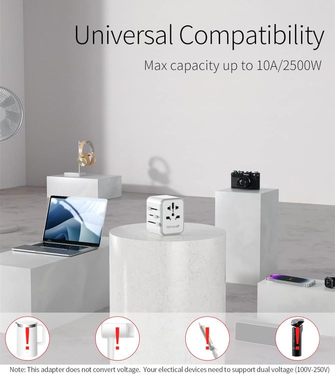 Picture of Worldwide Universal Travel Adapter with Dual USB – All-in-One International Plug for USA, UK, EU, AU & 150+ Countries (Dual 10A Fuse)