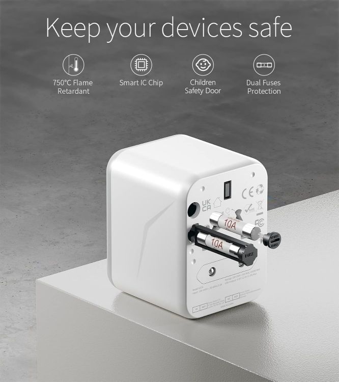 Picture of Worldwide Universal Travel Adapter with Dual USB – All-in-One International Plug for USA, UK, EU, AU & 150+ Countries (Dual 10A Fuse)