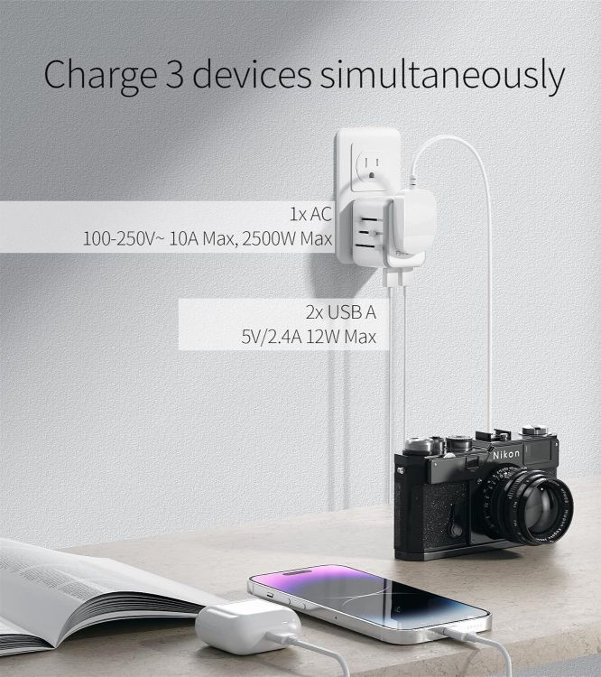 Picture of Worldwide Universal Travel Adapter with Dual USB – All-in-One International Plug for USA, UK, EU, AU & 150+ Countries (Dual 10A Fuse)