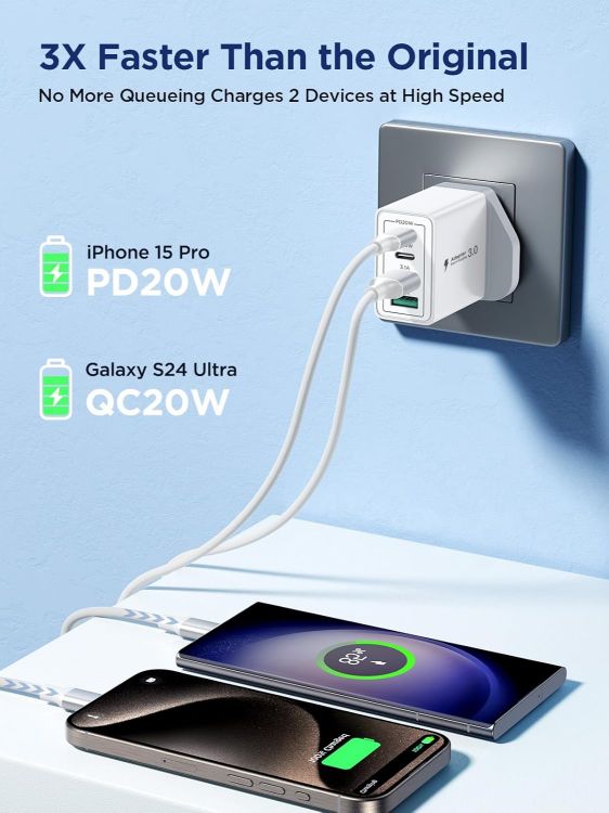 Picture of 40W USB-C Fast Charge 4-Port Multi USB Wall Charger – UK Dual PD & QC Adapter for iPhone 17–8, Samsung, iPad