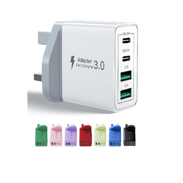 Picture of 40W USB-C Fast Charge 4-Port Multi USB Wall Charger – UK Dual PD & QC Adapter for iPhone 17–8, Samsung, iPad