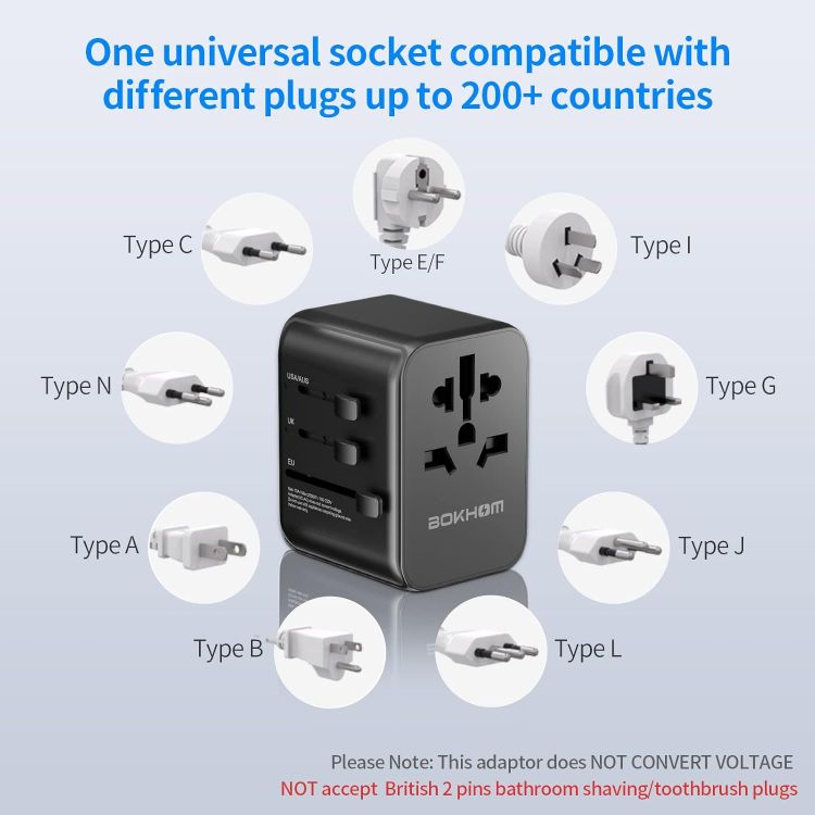 Picture of Worldwide Universal Travel Adapter with USB-C & USB-A – All-in-One International Plug with Dual 10A Fuses and Carry Pouch for US, AU, UK & Europe Trips