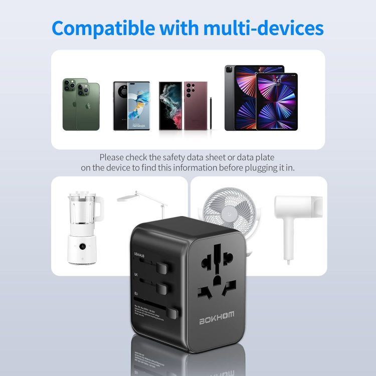 Picture of Worldwide Universal Travel Adapter with USB-C & USB-A – All-in-One International Plug with Dual 10A Fuses and Carry Pouch for US, AU, UK & Europe Trips