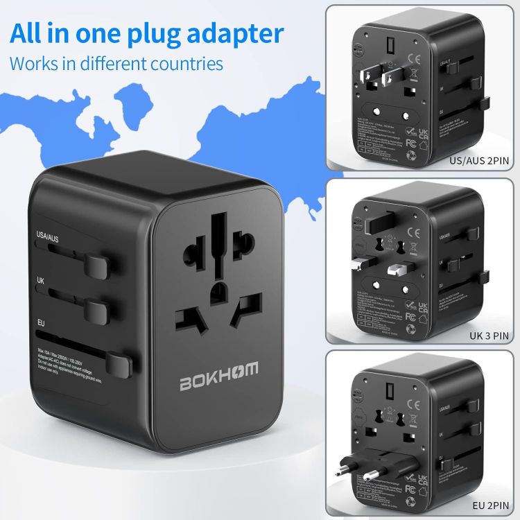 Picture of Worldwide Universal Travel Adapter with USB-C & USB-A – All-in-One International Plug with Dual 10A Fuses and Carry Pouch for US, AU, UK & Europe Trips