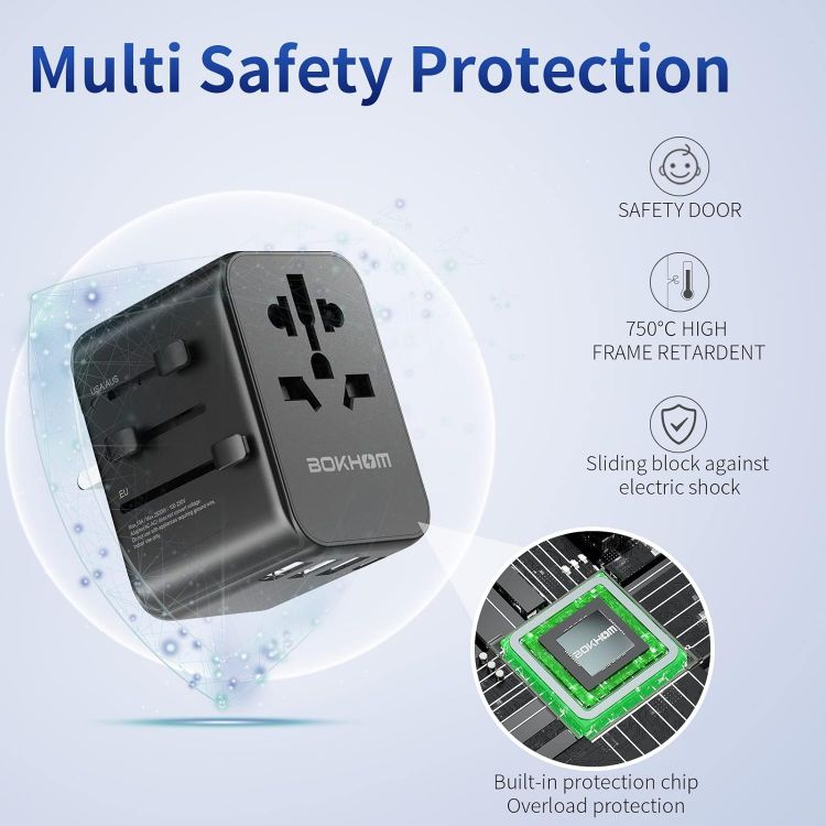 Picture of Worldwide Universal Travel Adapter with USB-C & USB-A – All-in-One International Plug with Dual 10A Fuses and Carry Pouch for US, AU, UK & Europe Trips