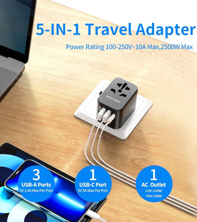 Picture of Worldwide Universal Travel Adapter with USB-C & USB-A – All-in-One International Plug with Dual 10A Fuses and Carry Pouch for US, AU, UK & Europe Trips