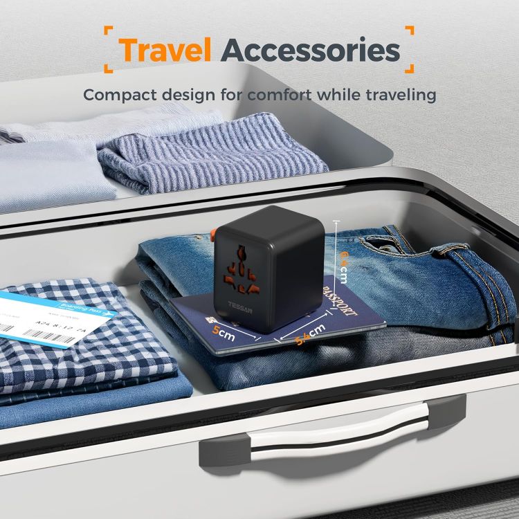 Picture of TESSAN Universal Travel Adapter Worldwide – 4 USB Ports (2 USB-C) International Plug Adapter for UK, EU, USA, Australia & Thailand (Type C, G, A, I) – Black