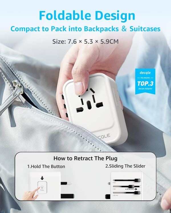 Picture of Universal Travel Adapter – All-in-One International Plug with 2 USB-C (PD 20W) & 1 USB-A Ports for USA, UK, EU, AU & 224+ Countries – White UK