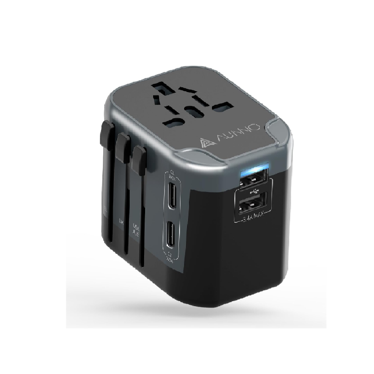 Picture of AUNNO Universal Travel Adapter – All-in-One International Plug with 2 USB-C & 2 USB Ports, Dual Safety Fuses, UK to EU/USA/Australia Compatible
