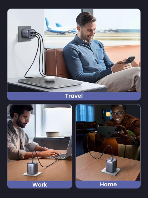 Picture of UGREEN 65W USB-C Nexode Foldable GaN Charger – 3-Port Fast Charger with PPS/PD 3.0 for MacBook, iPhone 17/17 Pro/16/15, iPad & Galaxy S25/S24