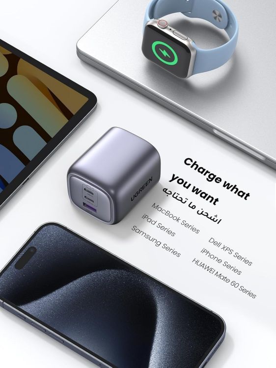 Picture of UGREEN 65W USB-C Nexode Foldable GaN Charger – 3-Port Fast Charger with PPS/PD 3.0 for MacBook, iPhone 17/17 Pro/16/15, iPad & Galaxy S25/S24