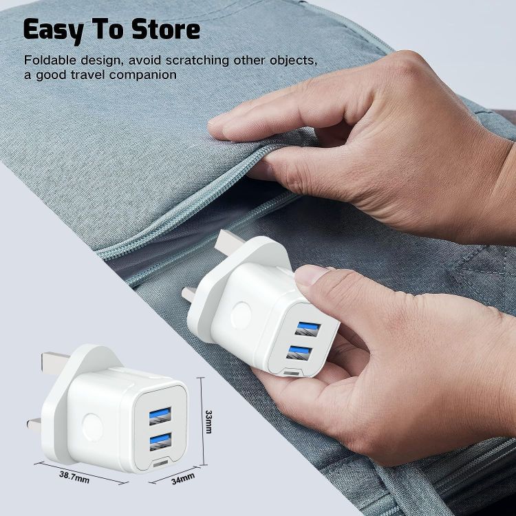 Picture of Dual USB Charger Plug UK – 3-Pin 5V 2A Mains Adapter, Double Port Phone Charger Compatible with iPhone 16/15/14/13/12/11, XS/X/XR, iPad