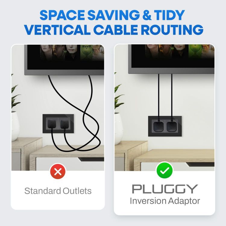 Picture of Upside Down Plug Adapter 2-Pack – Patent-Pending Compact Single-Socket Inverted Adapter for Hard-to-Reach Outlets & Wall Devices