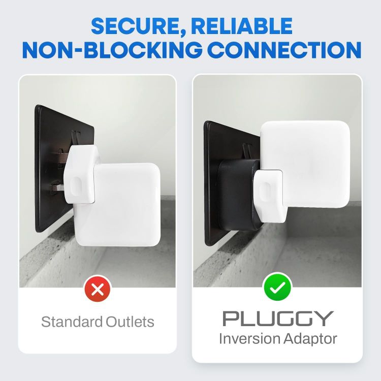 Picture of Upside Down Plug Adapter 2-Pack – Patent-Pending Compact Single-Socket Inverted Adapter for Hard-to-Reach Outlets & Wall Devices