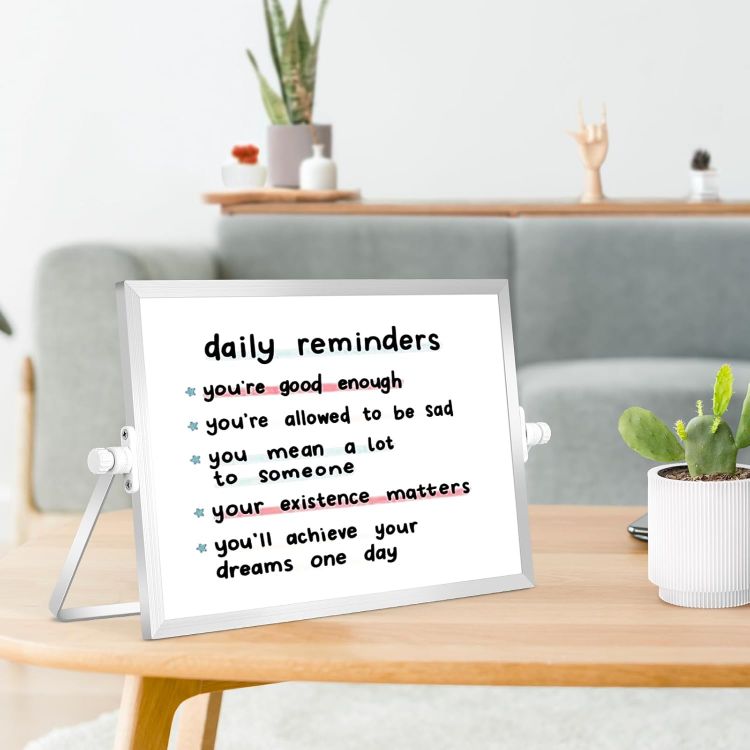 Picture of Dollar Boss A4 Magnetic Mini Whiteboard 20x30cm – Double-Sided Desk Board with Stand, 8 Pens & Eraser