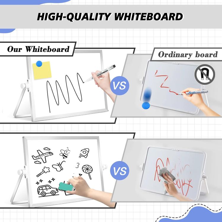 Picture of Dollar Boss A4 Magnetic Mini Whiteboard 20x30cm – Double-Sided Desk Board with Stand, 8 Pens & Eraser