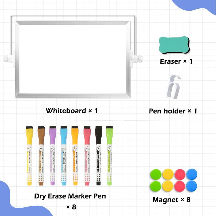 Picture of Dollar Boss A4 Magnetic Mini Whiteboard 20x30cm – Double-Sided Desk Board with Stand, 8 Pens & Eraser