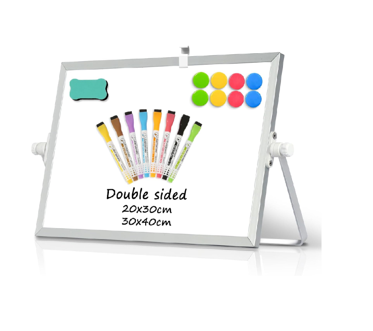 Picture of Dollar Boss A4 Magnetic Mini Whiteboard 20x30cm – Double-Sided Desk Board with Stand, 8 Pens & Eraser