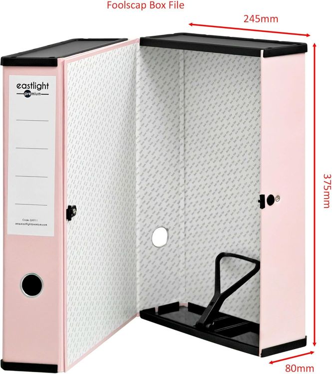 Picture of Box File Set Pastel Pink Blue Green Foolscap 75mm Spine Lockspring Ring Pull Catch Pack 3