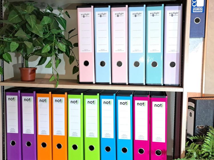 Picture of Box File Set Pastel Pink Blue Green Foolscap 75mm Spine Lockspring Ring Pull Catch Pack 3