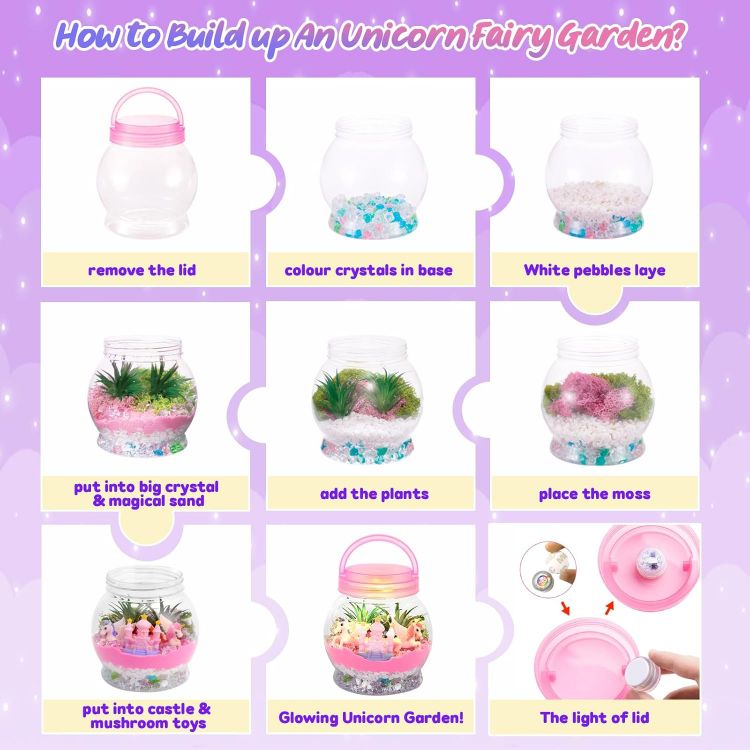 Picture of MELAND Unicorn Terrarium Kit for Kids, DIY Craft Gift for Girls Ages 5–8 Birthday Present