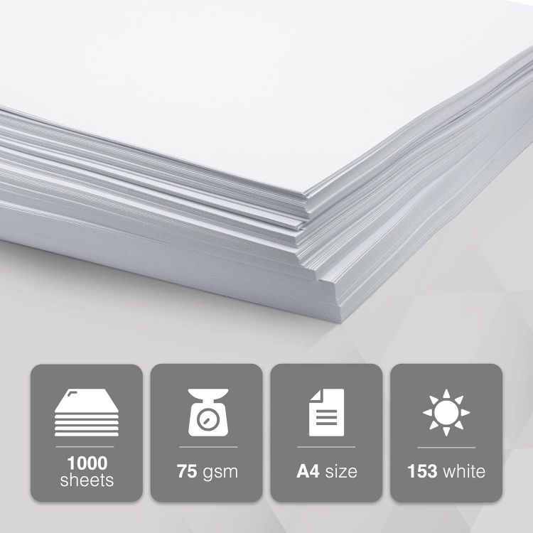 Picture of delka Multi-Purpose A4 Printer Paper, 75gsm A4 Paper, 2 Ream, 1000 Sheets, White